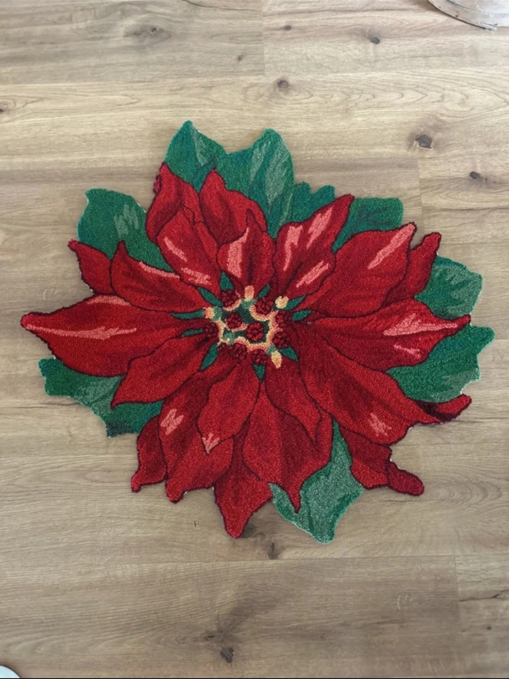 Festive Poinsettia Throw Rug — Red & Green Holiday Accent